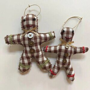 Gingerbread Man Christmas Tree Ornaments Handmade Hand Stitched Holiday Decor